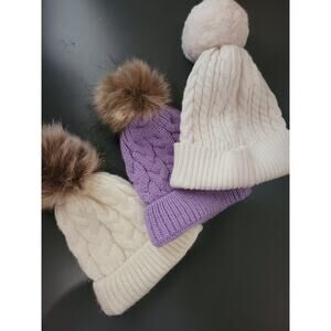 3 pack Babies Hat Warm Thick Bobble Knitted Fleece Lined Fur Beanie Cap